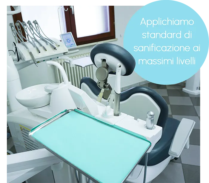 poltrona con titolo applichiamo standard di sanificazione ai massimi livelli