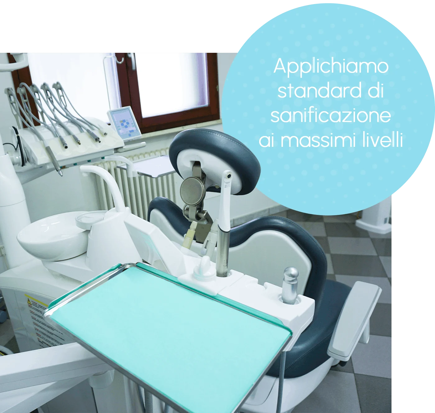 poltrona con titolo applichiamo standard di sanificazione ai massimi livelli